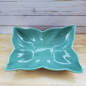 Vintage Camark Pottery MCM Turquoise Glazed Ceramic Leaf-Shaped Console Bowl